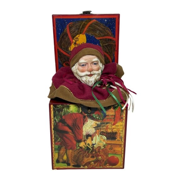 VTG 1986 Enesco Santa Jack-in-the-Box Musical ’Twas the Night Before Christmas - Picture 1 of 10